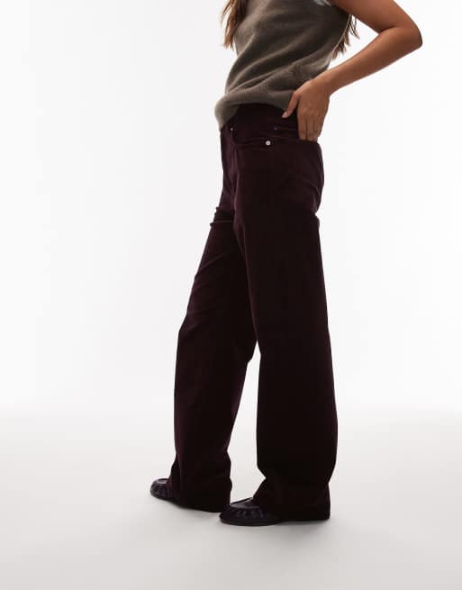 ARKET Coral low rise baggy wide leg stretch cord pants in burgundy