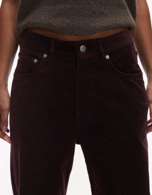 ARKET Coral low rise baggy wide leg stretch cord pants in burgundy