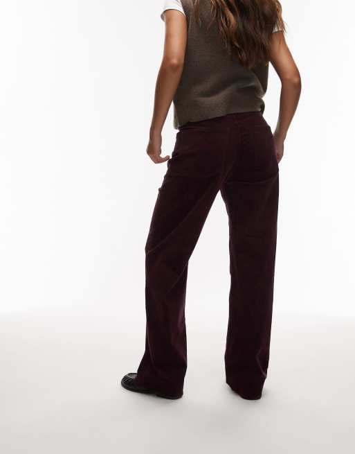 ARKET Coral low rise baggy wide leg stretch cord pants in burgundy