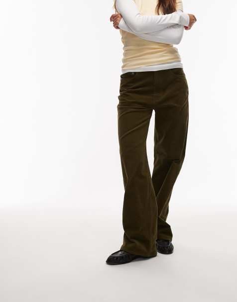 ARKET Coral low rise baggy wide leg stretch cord pants in khaki green - view 1