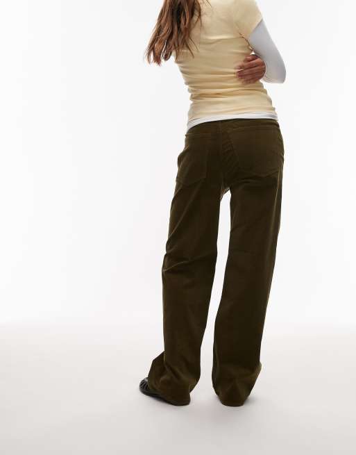 ARKET Coral low rise baggy wide leg stretch cord pants in khaki green