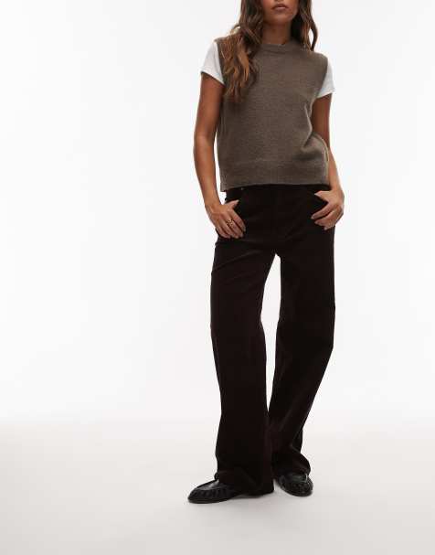 ARKET Coral low rise baggy wide leg stretch cord trousers in burgundy - view 1