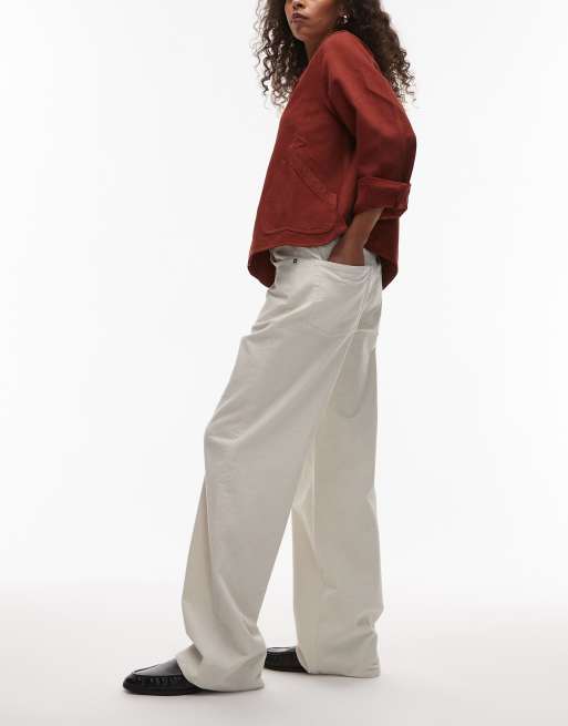 ARKET Coral low rise baggy wide leg stretch cord trousers in off white, 3 of 5