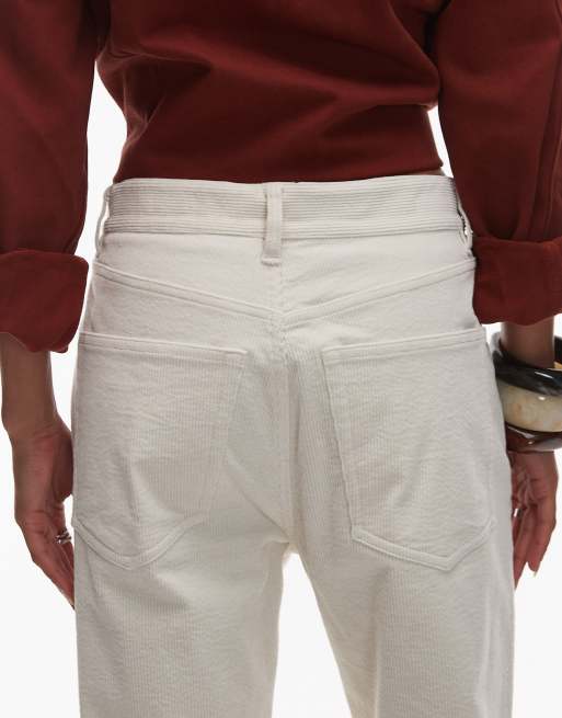 ARKET Coral low rise baggy wide leg stretch cord trousers in off white, 4 of 5