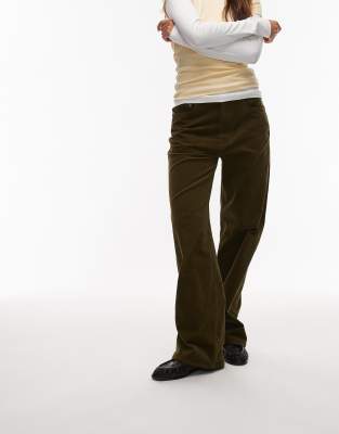 ARKET - Coral - Weite Hose aus Stretch-Cord in Khaki-Grün mit niedrigem Bund