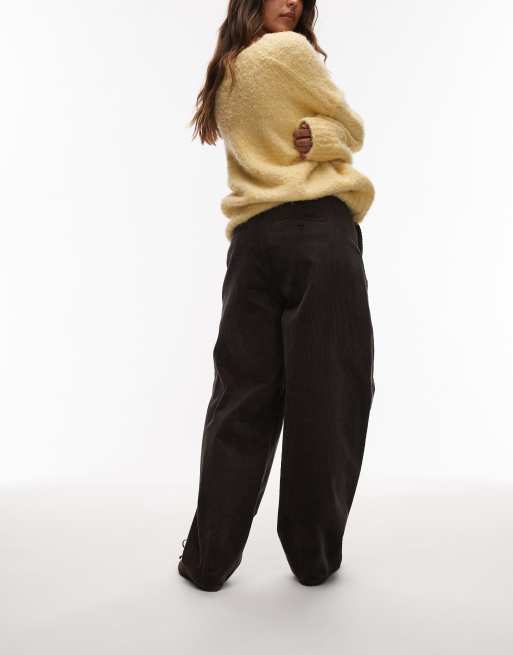ARKET cord barrel leg trousers in seam detail in brown, 3 of 5