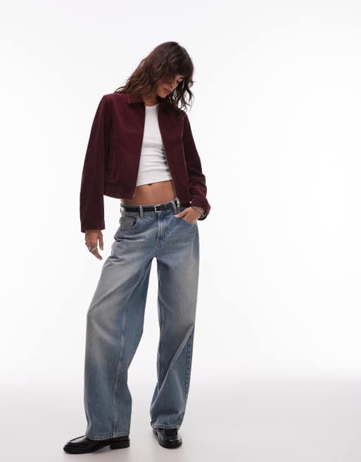 ARKET cord blouson jacket with zip front in burgundy, 2 of 4