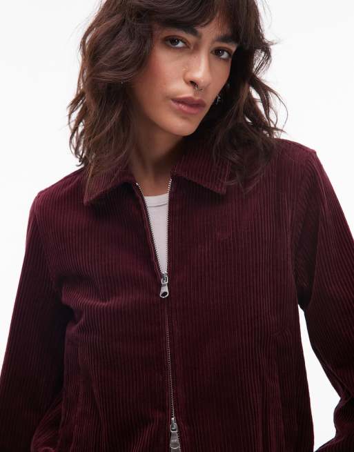 ARKET cord blouson jacket with zip front in burgundy ASOS