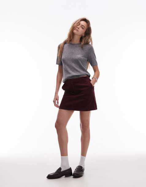 ARKET cord mini skirt in burgundy - view 1