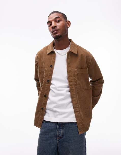ARKET cord overshirt with front patch pockets in brown - view 1