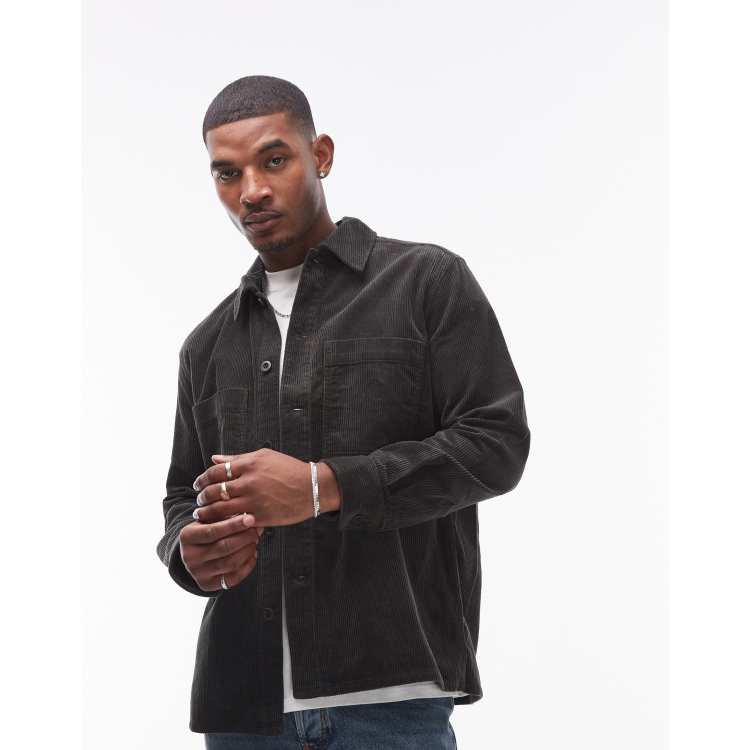 ARKET cord overshirt with front patch pockets in dark khaki ASOS