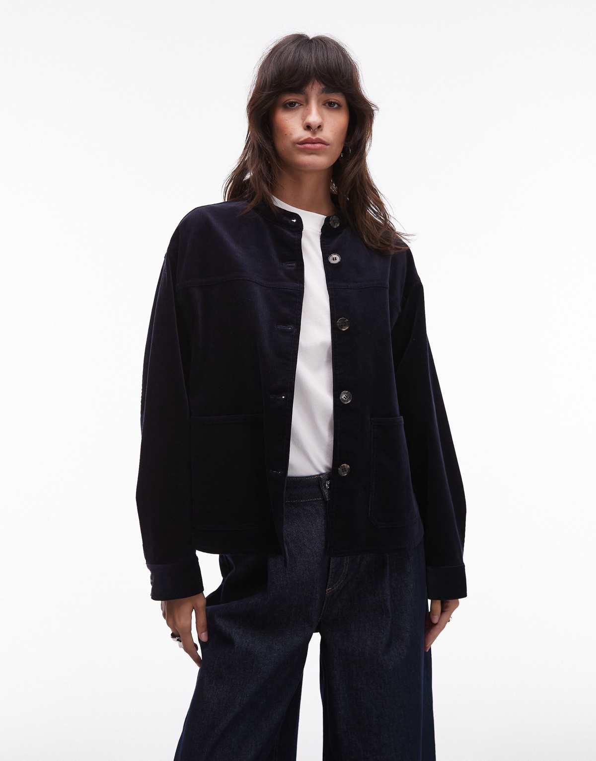 ARKET cord overshirt with utility pockets in navy blue