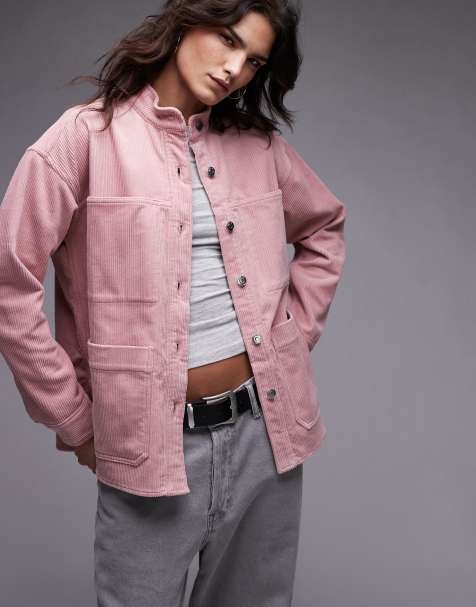 ARKET cord overshirt with utility pockets in pink - view 1