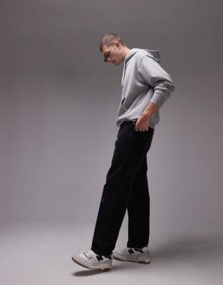 cord relaxed leg pants with five pocket detail in black