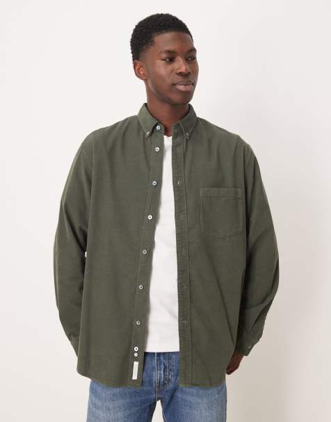 ARKET cord shirt with button down collar in khaki - view 1
