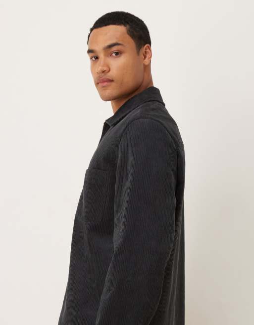 ARKET cord zip up jacket with front pocket in navy blue | ASOS