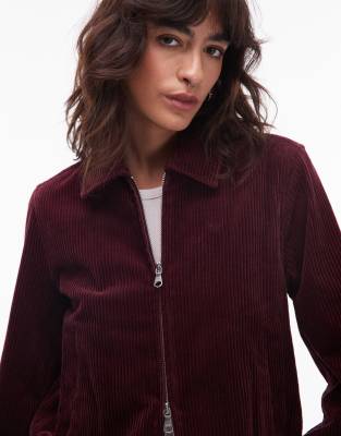 ARKET corduroy blouson jacket with zip front in burgundy | ASOS