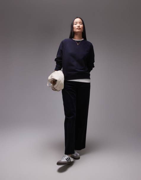 ARKET - Corduroy broek met wijde pijpen in marineblauw - view 1
