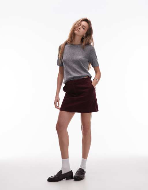 ARKET corduroy mini skirt in burgundy