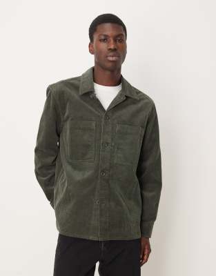 Arket Corduroy Overshirt With Front Patch Pockets In Green