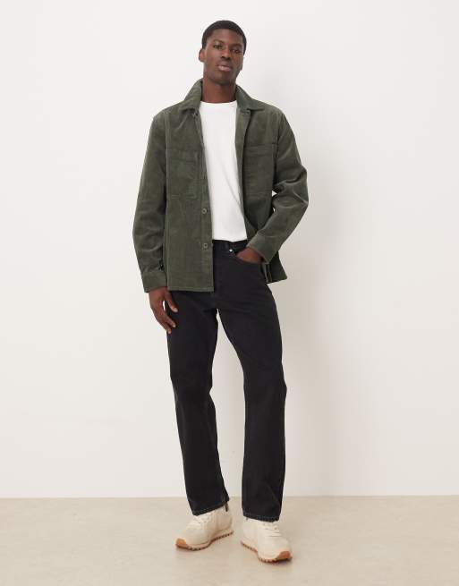 ARKET corduroy overshirt with front patch pockets in khaki green, 2 of 5