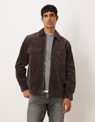 Arket Corduroy Oversized Zip Up Overshirt In Brown