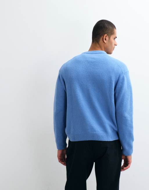 ARKET cotton blend crew neck jumper in dusty blue, 4 of 5