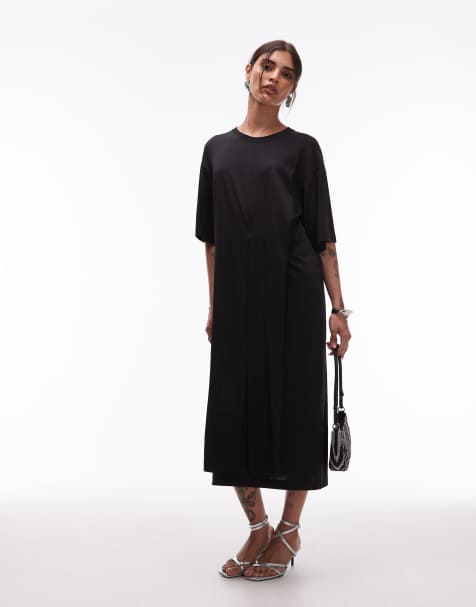 ARKET cotton blend half sleeve wrap waist midaxi dress in black - view 1