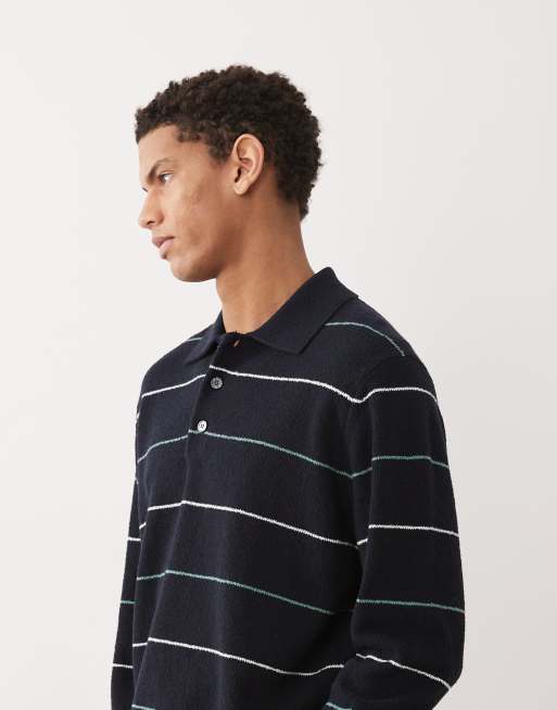 ARKET cotton blend knitted polo in navy stripe, 4 of 5