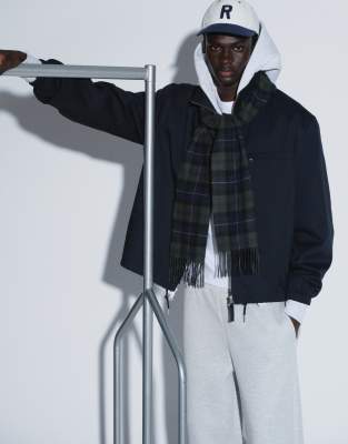 Arket Cotton Blend Short Funnel Neck Jacket In Blue