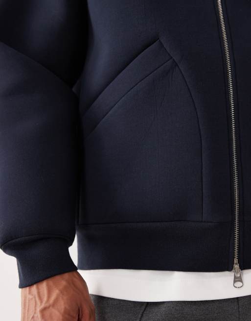 ARKET cotton-blend zip-up hoodie in dark blue in scuba-style fabric, 5 of 5