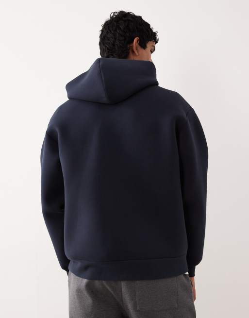 ARKET cotton blend zip up hoodie in dark blue scuba-style fabric