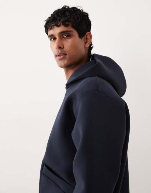 ARKET cotton blend zip up hoodie in dark blue scuba-style fabric