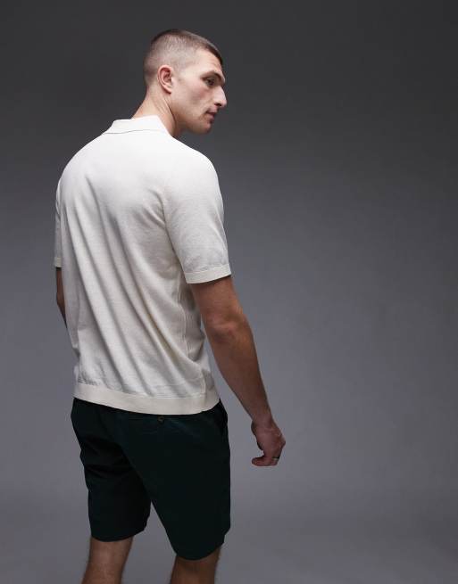 ARKET cotton linen knit short sleeve polo shirt in off white, 4 of 4