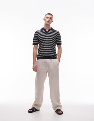 ARKET COTTON LINEN KNITTED SHIRT SLEEVE POLO SHIRT 