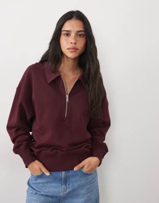 Arket Cotton Long Sleeve Quarter Zip Sweatshirt In Brown