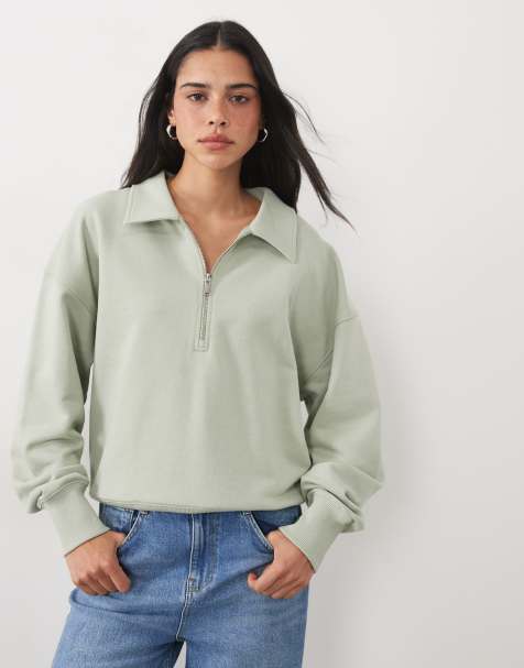 ARKET cotton long sleeve quarter zip sweatshirt in green