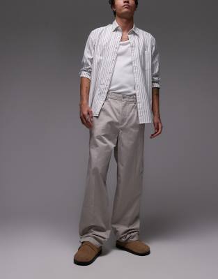 Arket ARKET cotton loose fit chino trousers in dark stone-Neutral