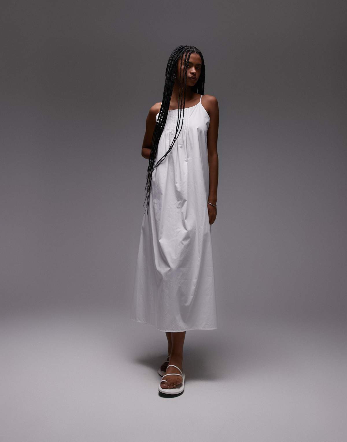 ARKET cotton poplin maxi beach  dress with spaghetti straps and pintuck detail In white
