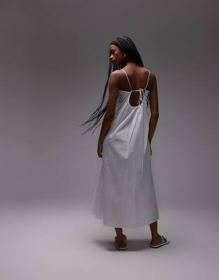 ARKET COTTON POPLIN MAXI BEACH DRESS WITH SPAGHETTI STRAPS AND PINTUCK DETAILS 