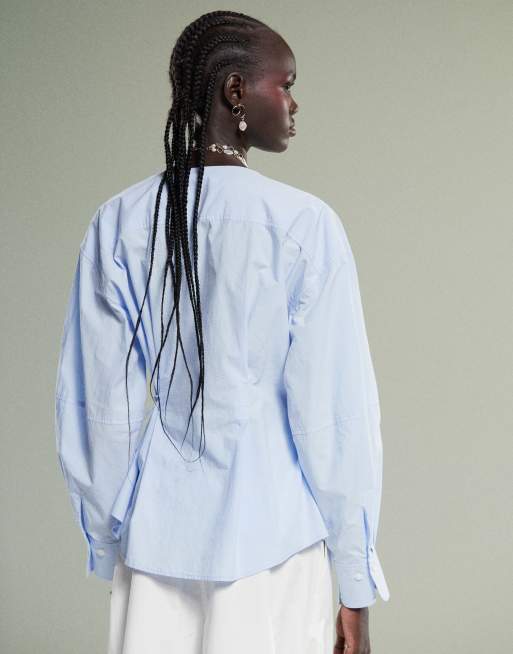ARKET - Blusa a portafoglio in popeline di cotone blu