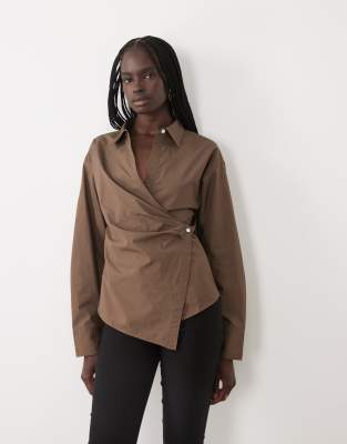 Arket Cotton Poplin Wrap Blouse In Neutral