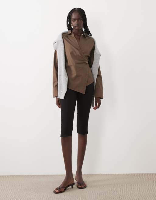 ARKET cotton poplin wrap blouse in taupe, 2 of 4