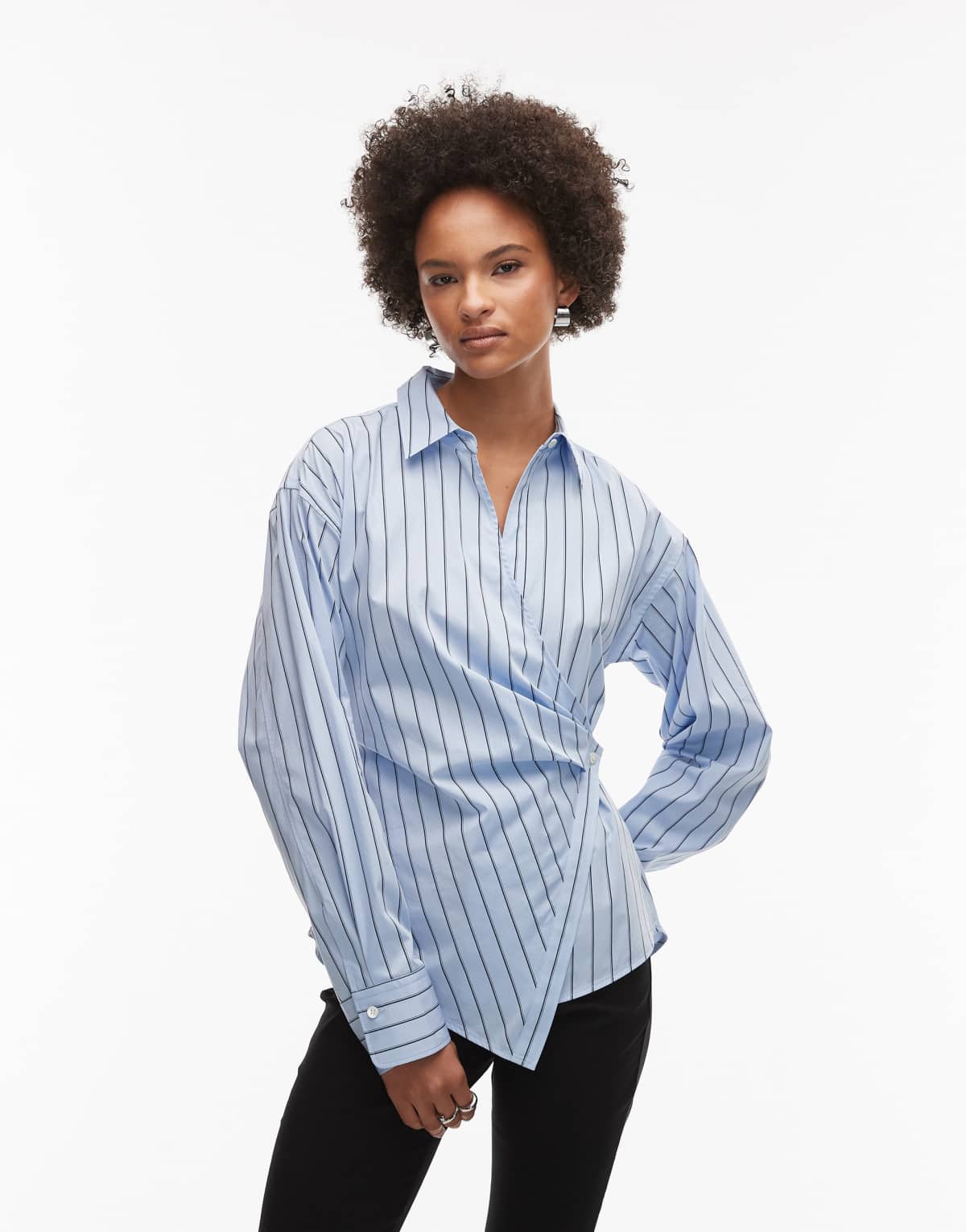 Arket cotton poplin  wrap  shirt in blue stripes