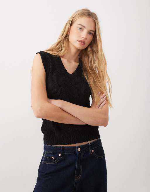 ARKET cotton rich boucle-texture knit sweater vest in black, 2 of 4
