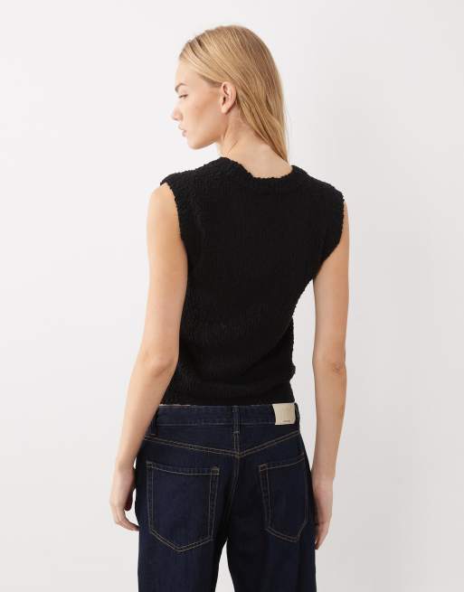 ARKET cotton rich boucle-texture knit sweater vest in black, 3 of 4