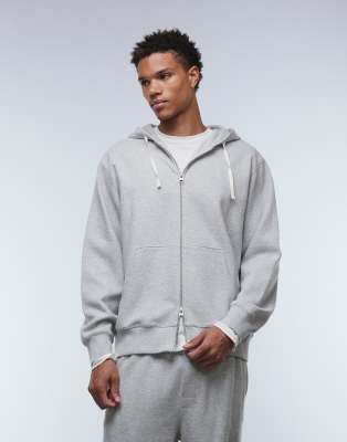 Arket ARKET cotton rich co-ord structured zip up hoodie in grey