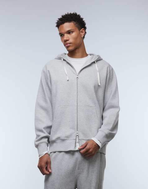 ARKET cotton rich co-ord structured zip up hoodie in grey - view 1