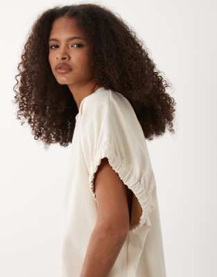 Arket Cotton Rich Elasticized Short Sleeve Top In Neutral