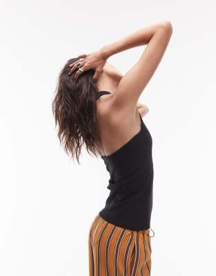 Arket Cotton Rich Halter Neck Jersey Top In Black